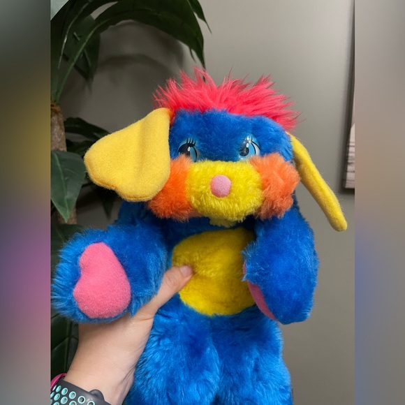 Vintage 1980s Popples FAKIE Plush Toy Bright Blue Stuffie Stuff Animal Neon - Picture 6 of 11